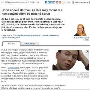 IHNED.cz: Dobří andělé darovali 96 milionů korun