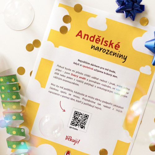 Andělské oslavy Fotka s letáčkem Andělských narozenin z narozeninové oslavy