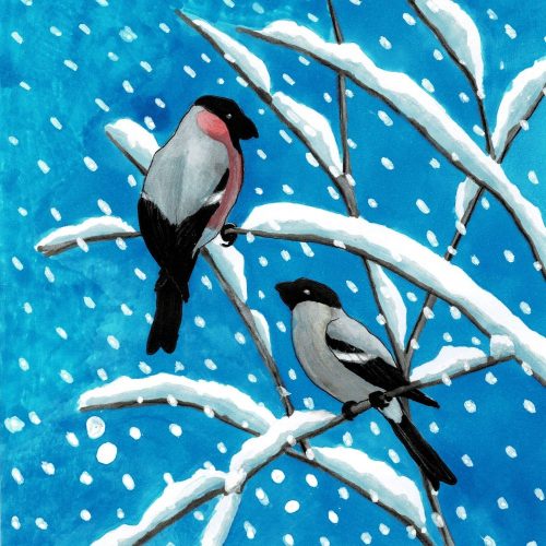 Zpravodaj - listopad 2025 - speciál (obrázek dvou ptáčků na zasněžené větvičce z PF 2026)